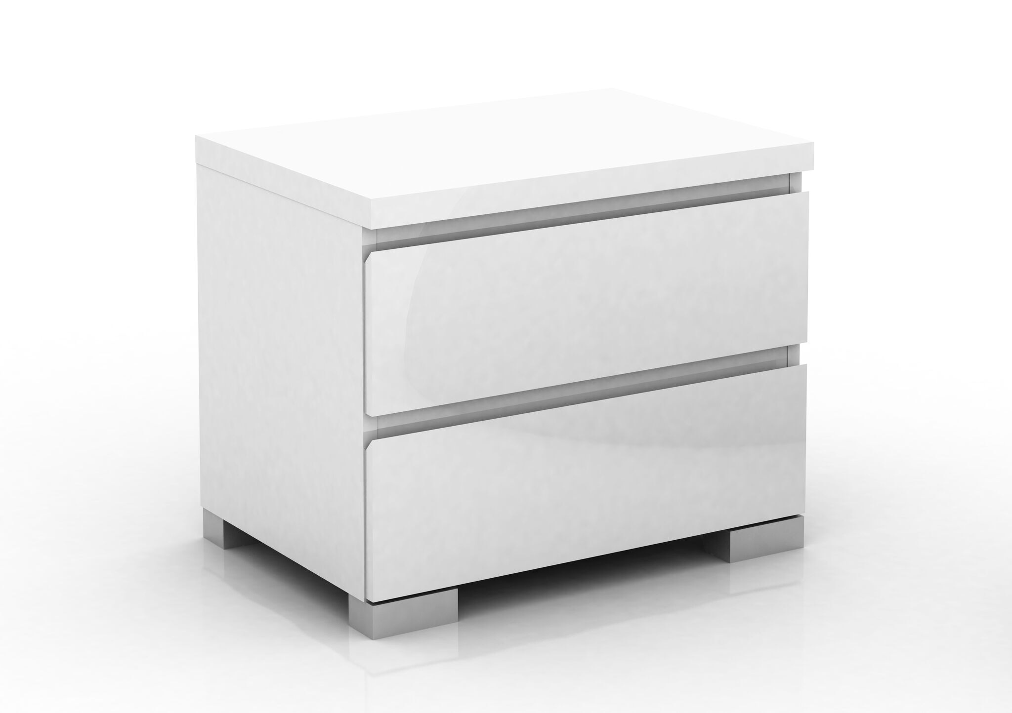 Modern 2 Drawer High Gloss Bedside Table Cabinet chest Of Drawers White