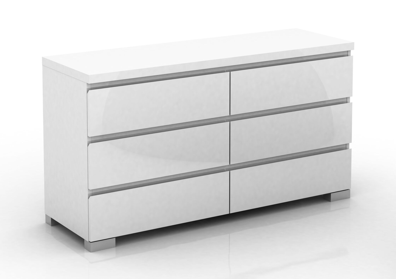 6 Drawer Lowboy dresser Chest Of Drawers High Gloss White