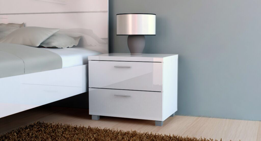 Modern High Gloss 2 Drawer Bedside Table Chest cabinet