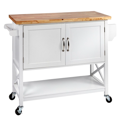 Kitchen 2 Door Island Solid wood Counter Top - White