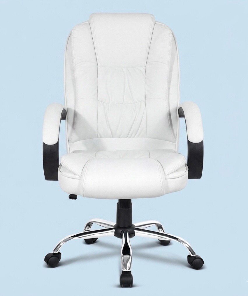 PU Leather Padded Office Desk Computer Chair - White