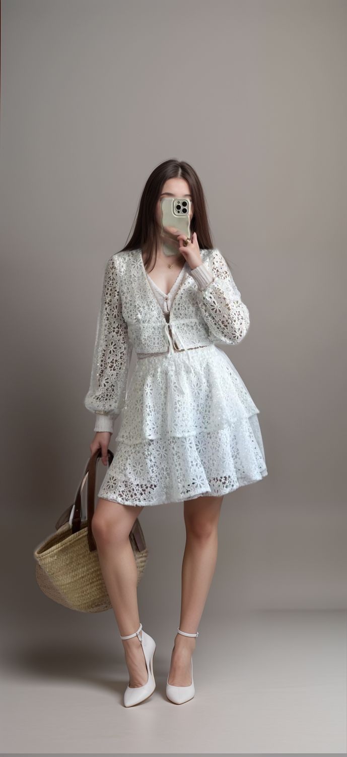 Jupe Brodée en Dentelle Fleurie🌸
