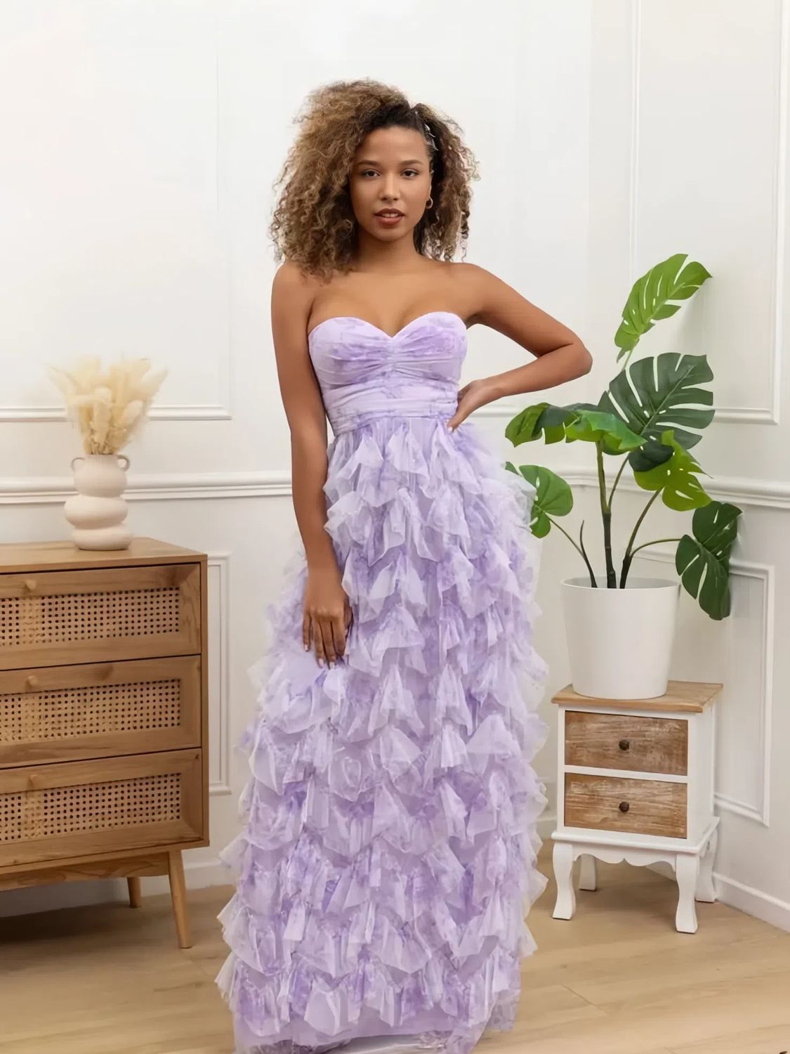Robe bustier lavande à volant