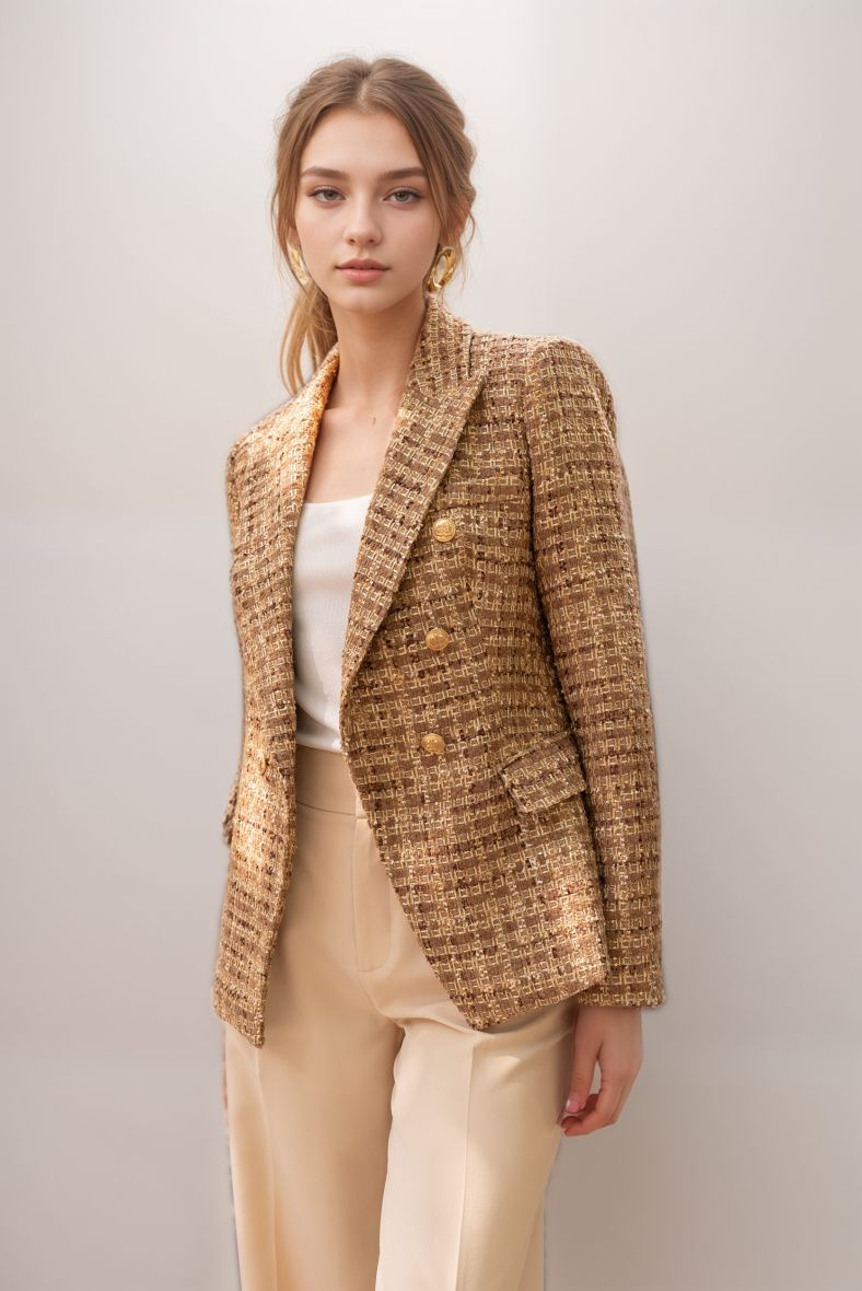 Veste blazer croisée en tweed avec teneur en laine