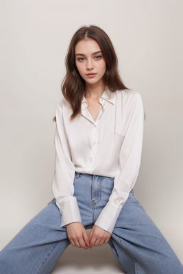 Chemise blanche en satin avec col à revers
