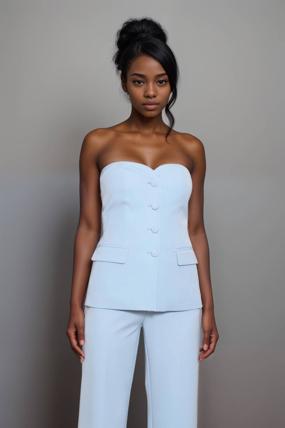 Tailleur bustier bleu ciel