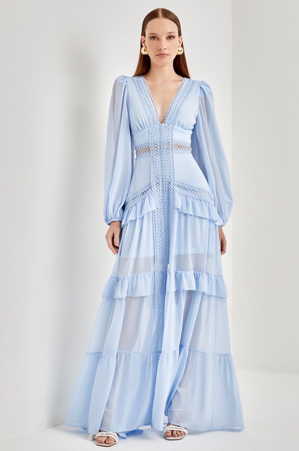 Robe longue femme fluide manches longues bohème chic
