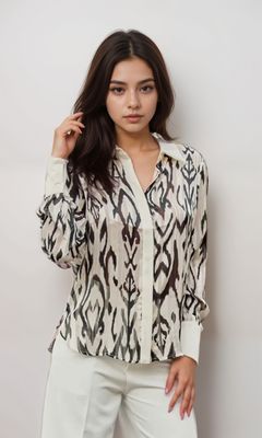 Chemise bleu imprimée ikat