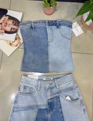 Ensemble jean &amp; bustier bicolore