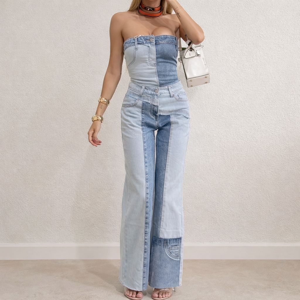 Ensemble jean &amp; bustier bicolore