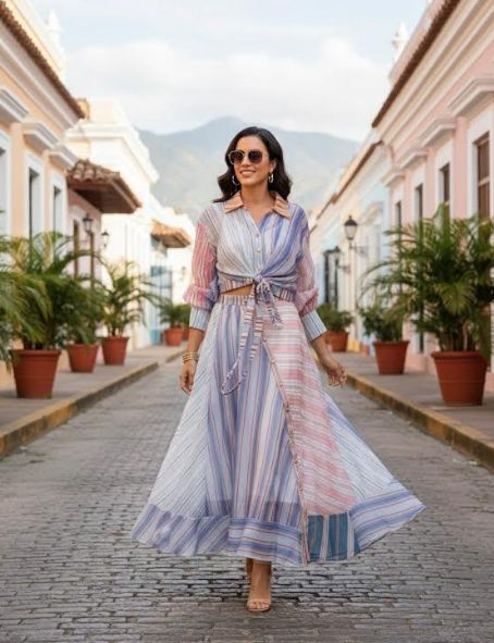 Robe longue fluide rayée