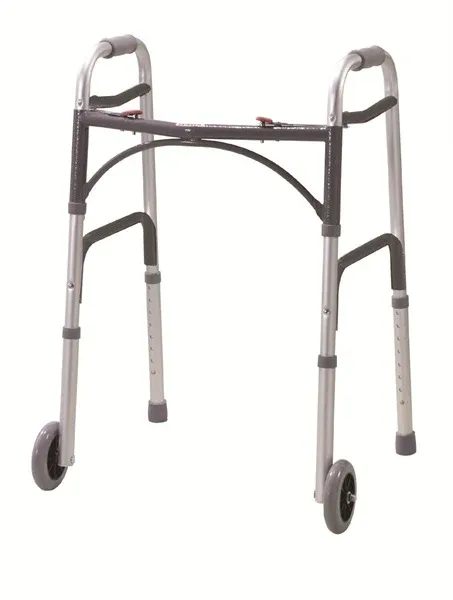 FOLDING WALKER, TWO BUTTON WITH 5&quot; WHEELS