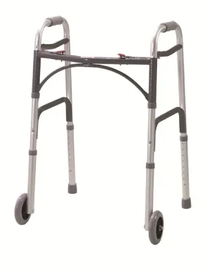 FOLDING WALKER, TWO BUTTON WITH 5&quot; WHEELS