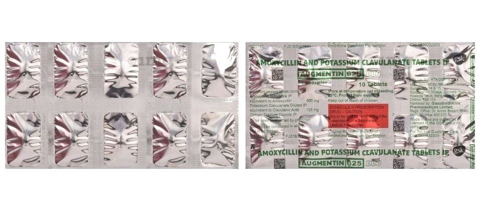 Augmentin 625 Duo (Amoxicillin + Clavulanic acid), blister of 10 tablets by GSK