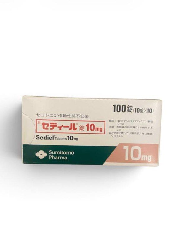 Sediel (Tandospirone) 10 mg tablets, 100 tablets pack by Sumitomo Pharma — product pack