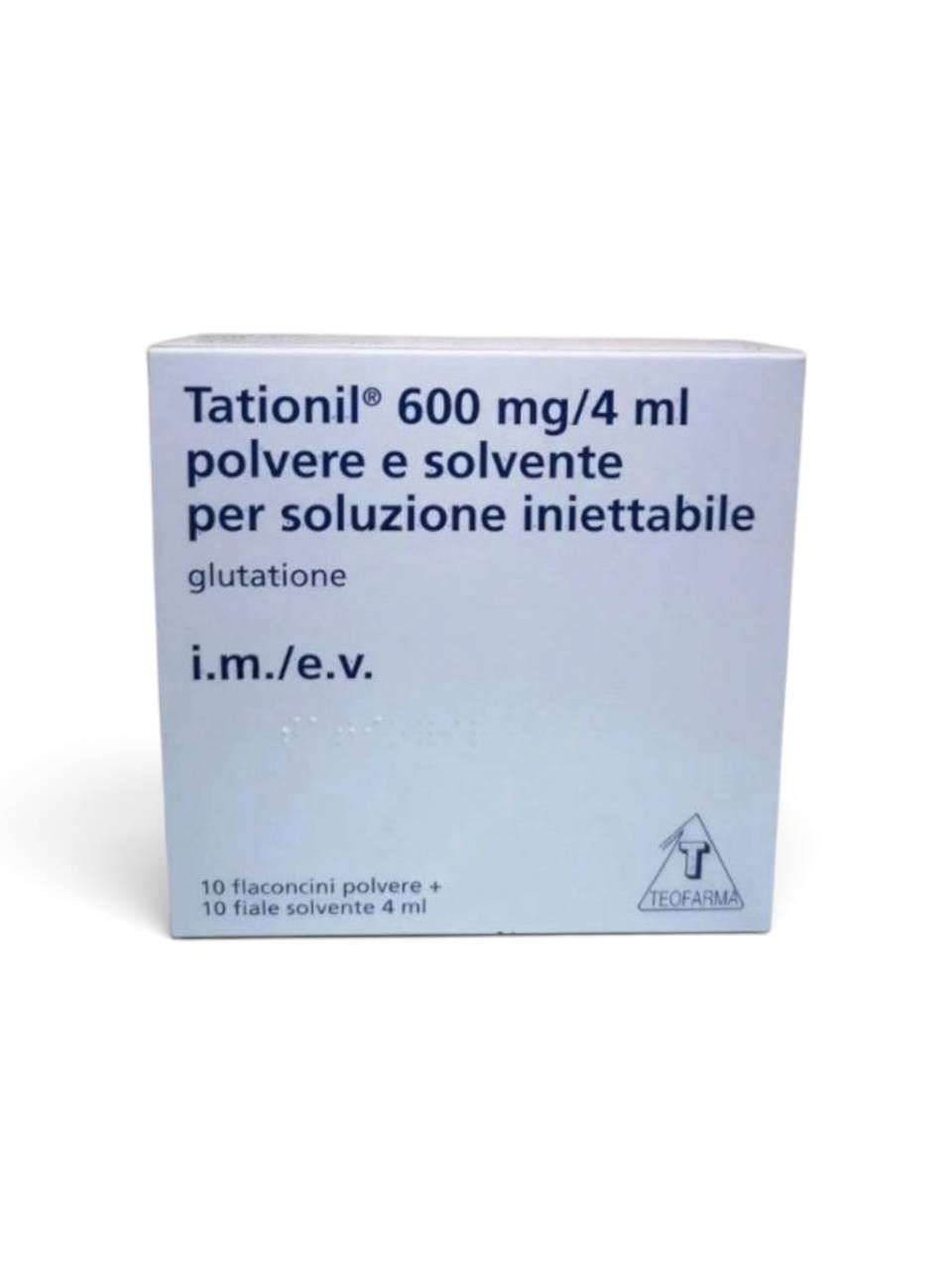 Tationil (Glutathione) 600 mg/4 ml injectable powder and solvent by Teofarma — product pack
