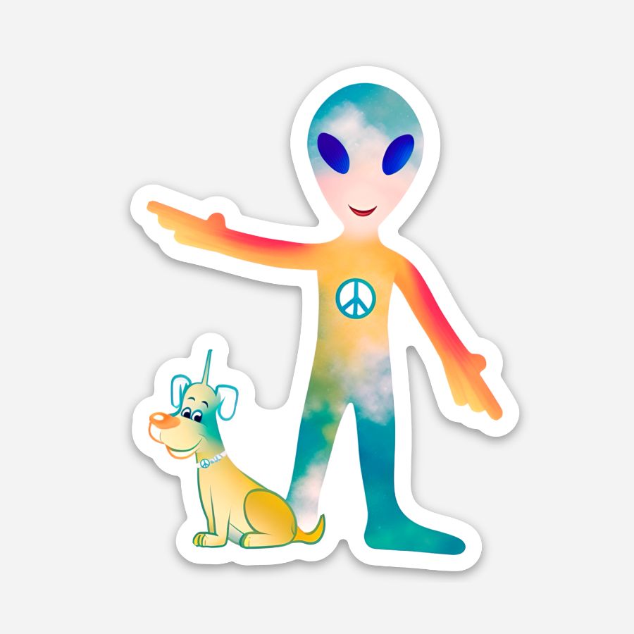 Bo the Alien and His Pup Buttons Sticker