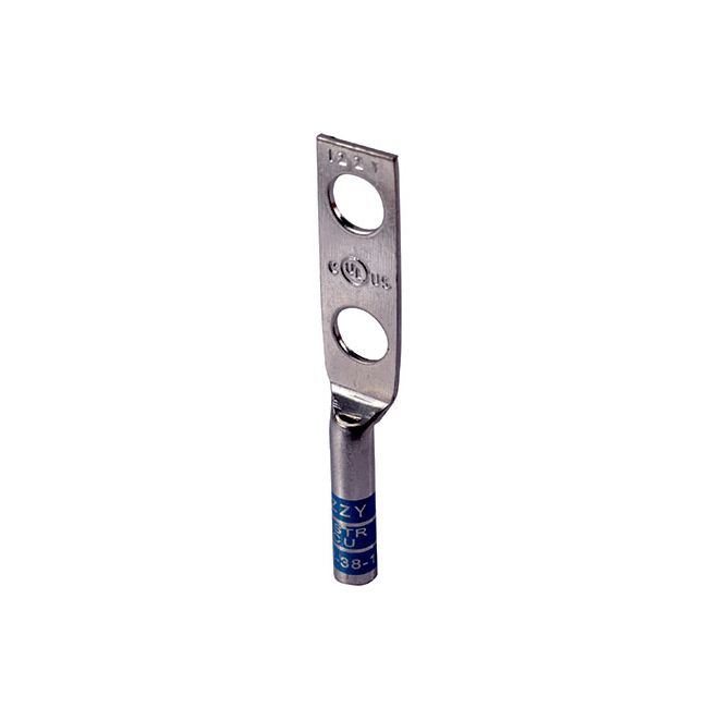 Izzy 2 Hole #6 Stranded Wire with 3/8 Inch Hole and 1 Inch Hole Spacing, Copper Compression Lug with Inspection Window
