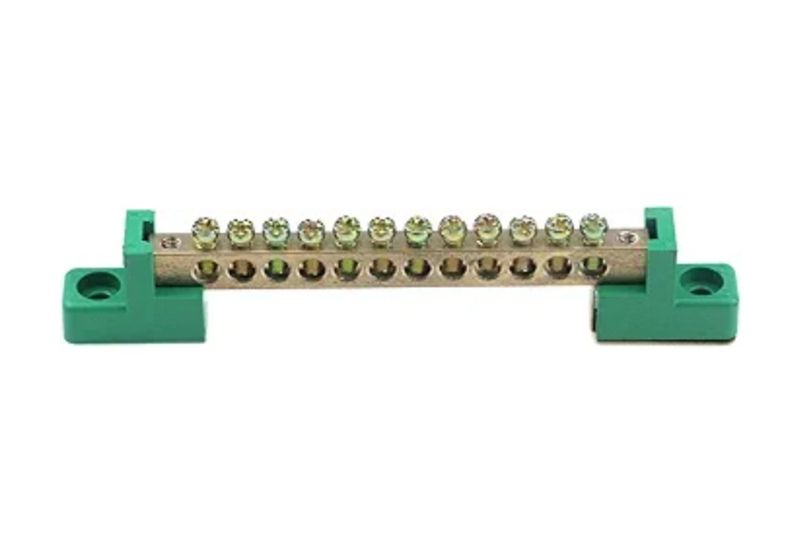 SystemShield 12-Position Brass Grounding Bar — Insulated Base