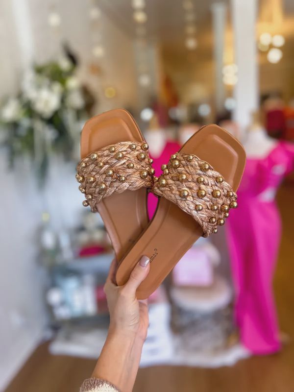 Studded Taupe Slides