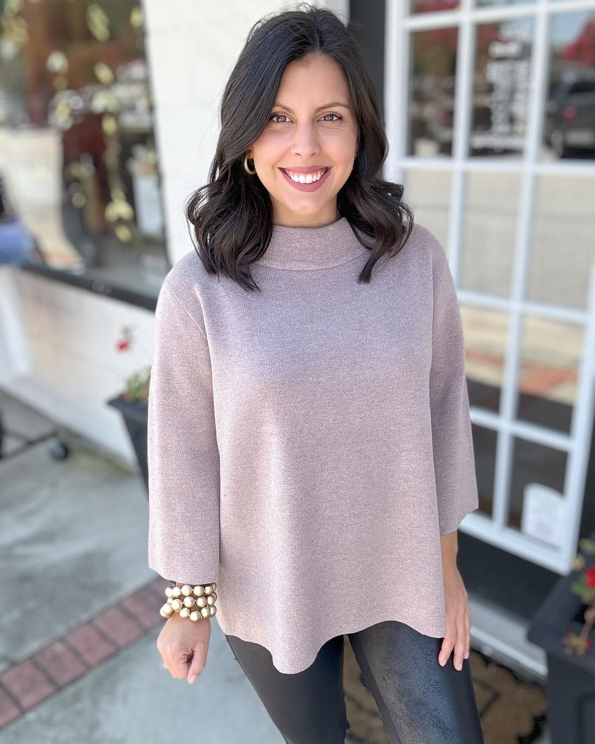 Mocha Mock Neck Bell Sleeve Sweater