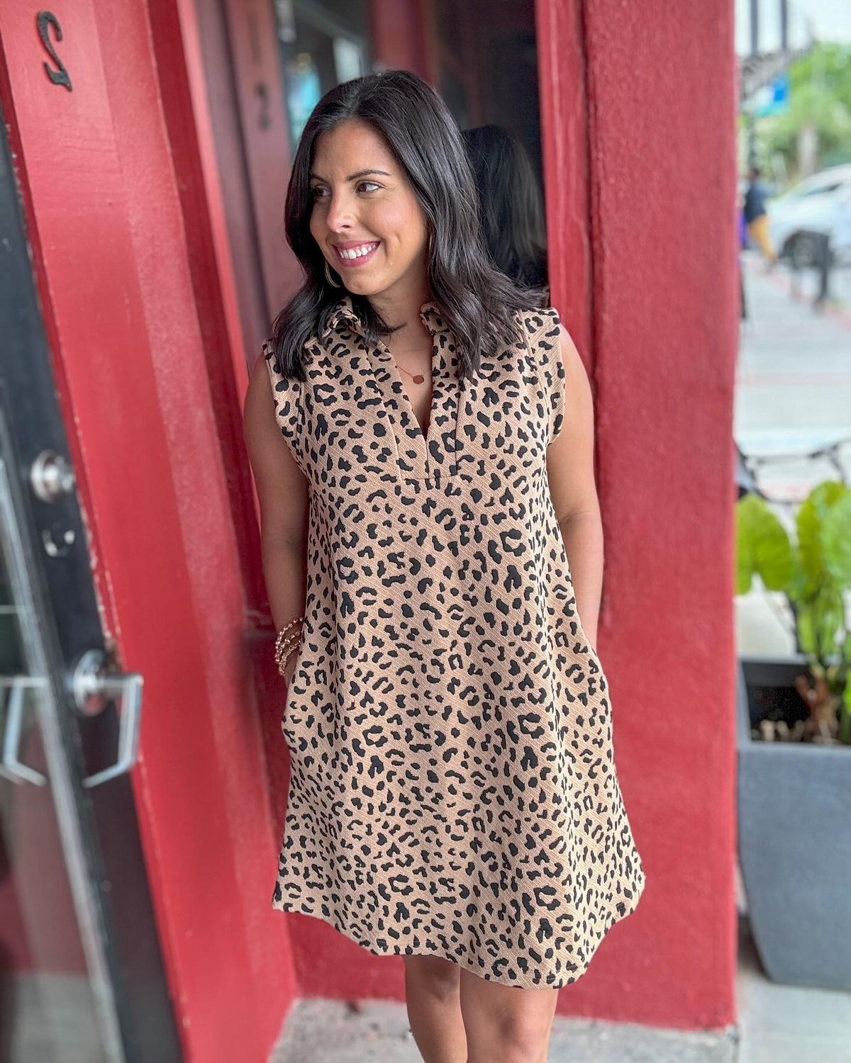 Camel Leopard Print Sleeveless Dress