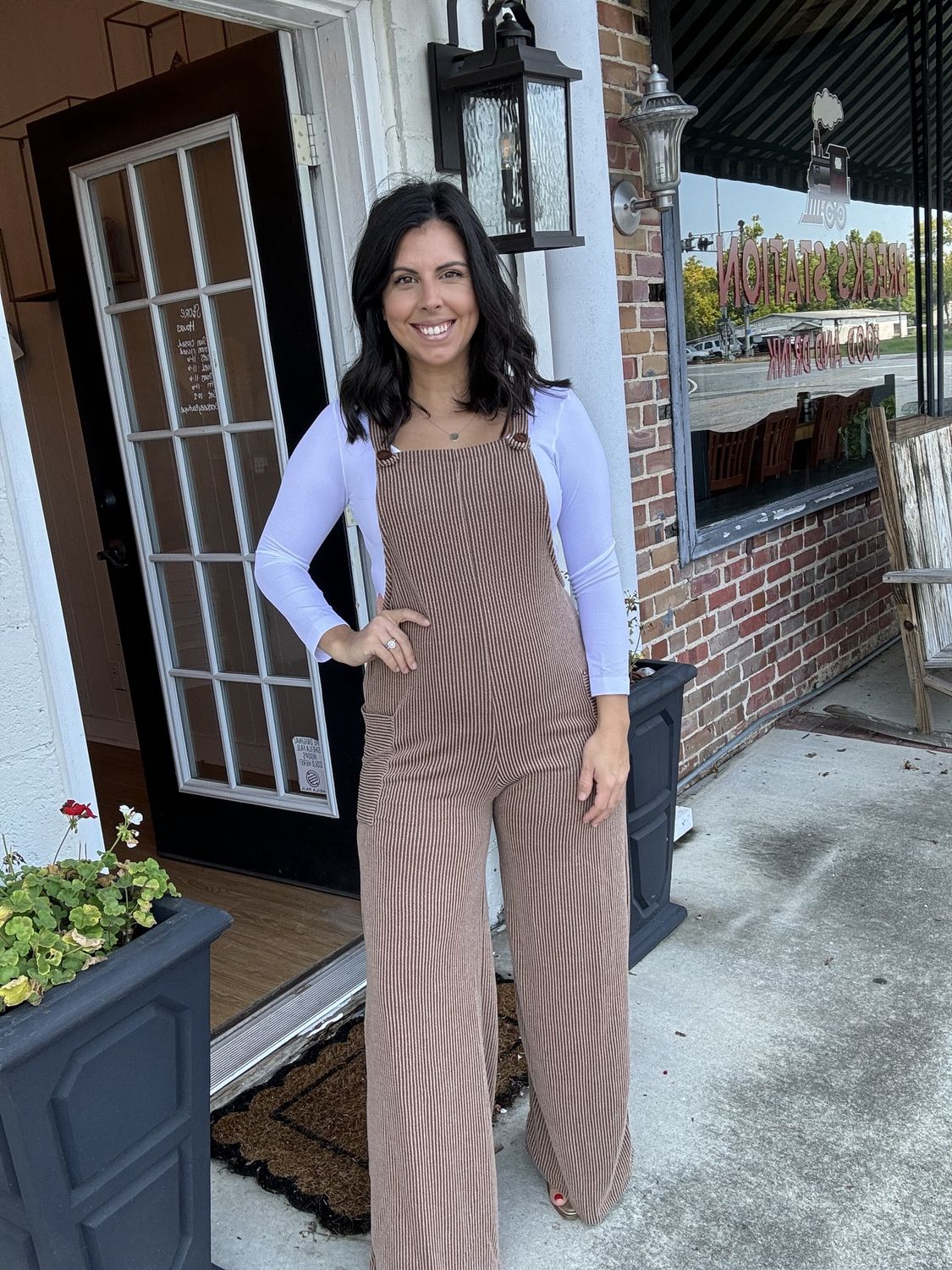 Look at You, Chesnut Ribbed Overall Jumpsuit