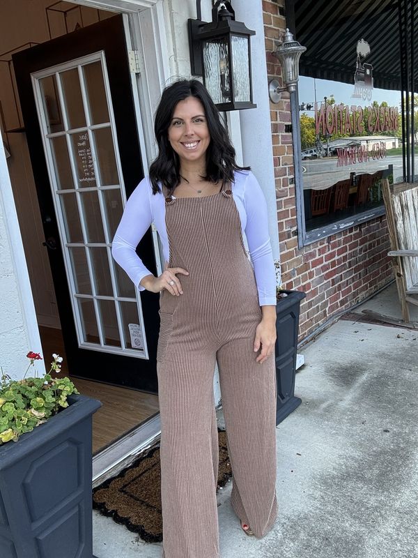 Look at You, Chesnut Ribbed Overall Jumpsuit