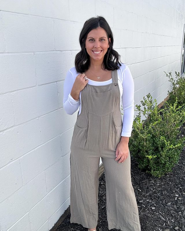 Olive Overall Jumpsuit w  Side Pockets