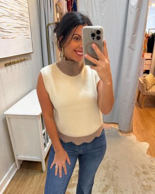 Taupe/Cream Mock Neck Sleeveless Sweater