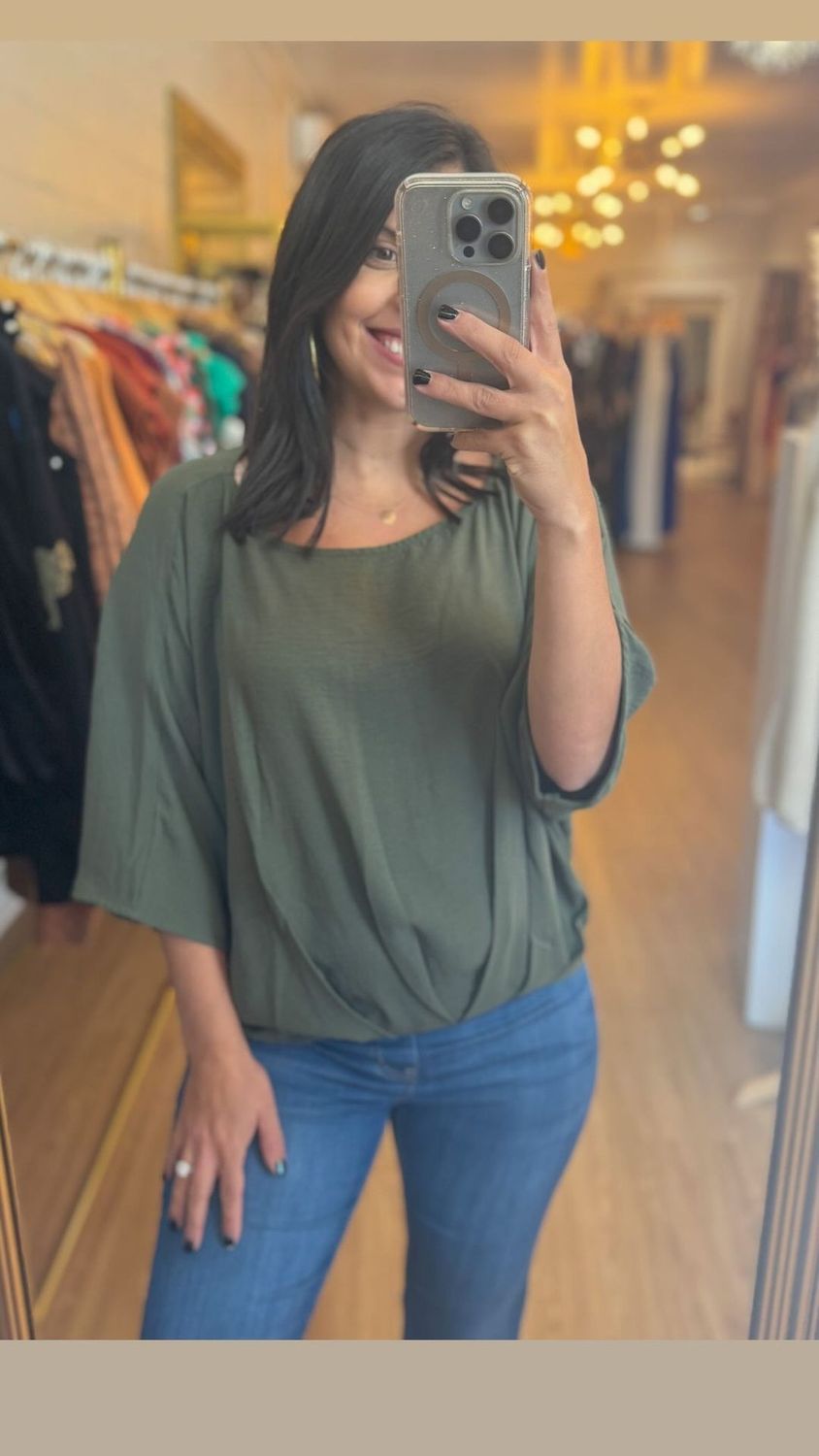 Airflow boat neck pleat detail blouse olive Large