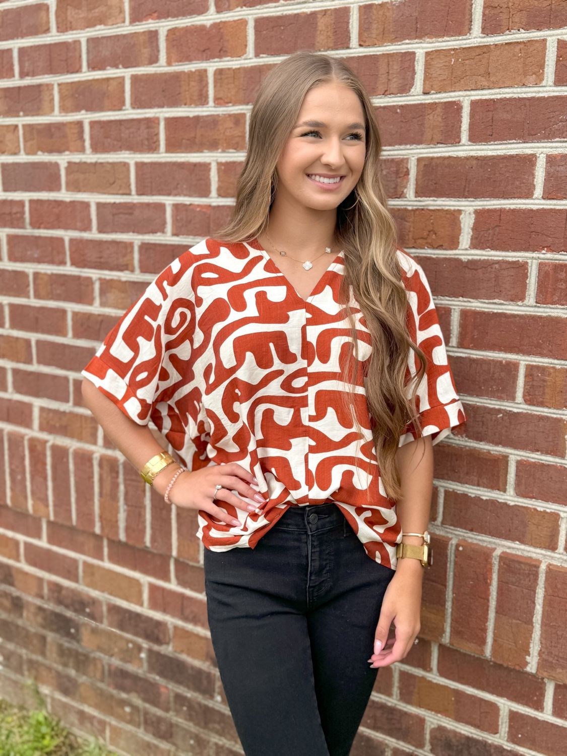 Rust Printed Oversized Blouse