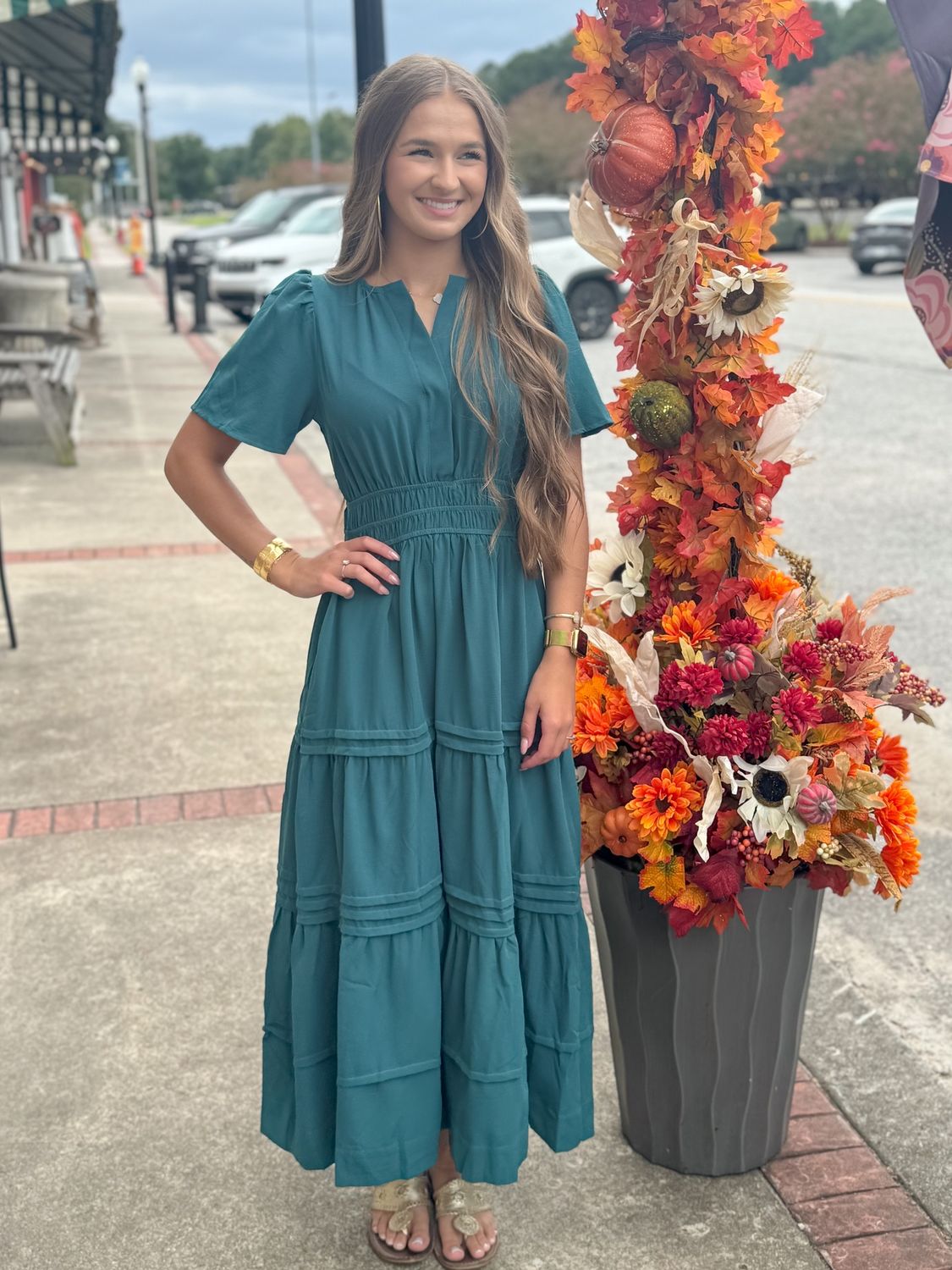Totally You, Teal Green Half Sleeve Maxi Dress
