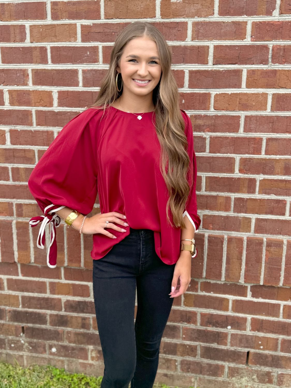 Fabulous Finds, Burgundy Blouse with Tie Sleeves