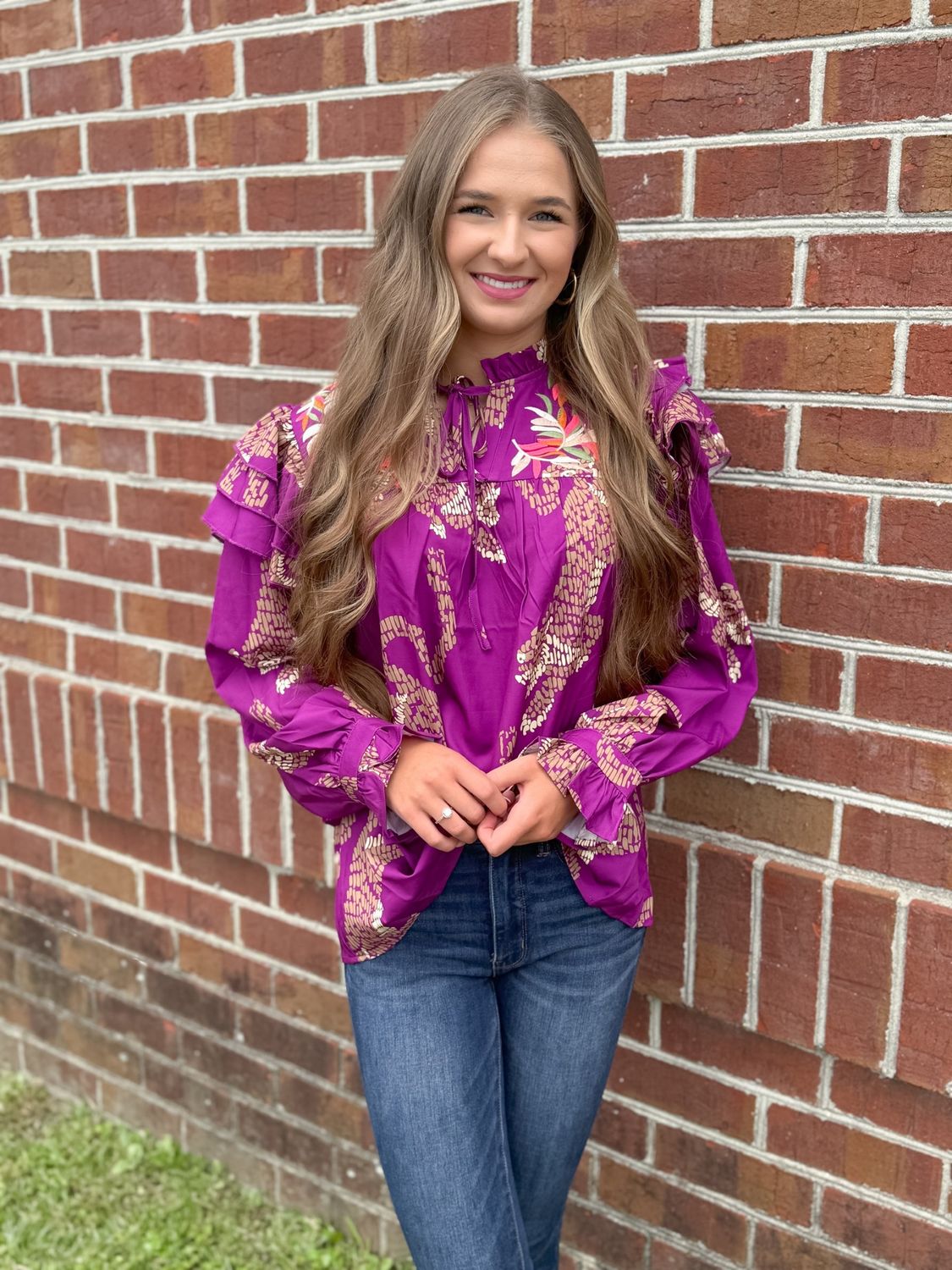 Magenta Animal Print Mix Blouse