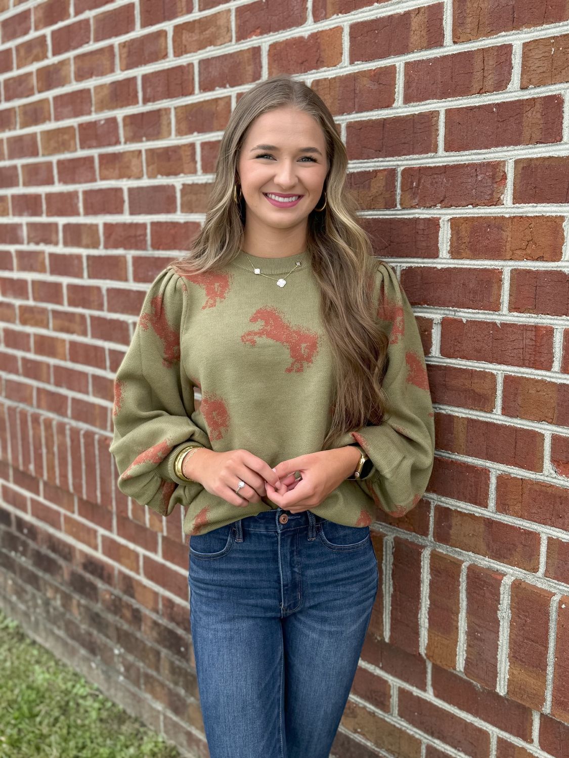 Olive Animal Print Sweater Top