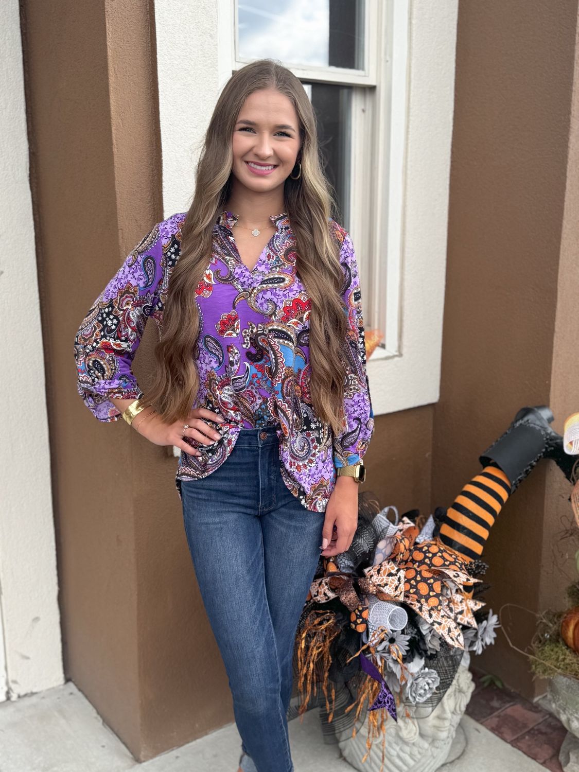 Fun Purple Multicolor Print Top