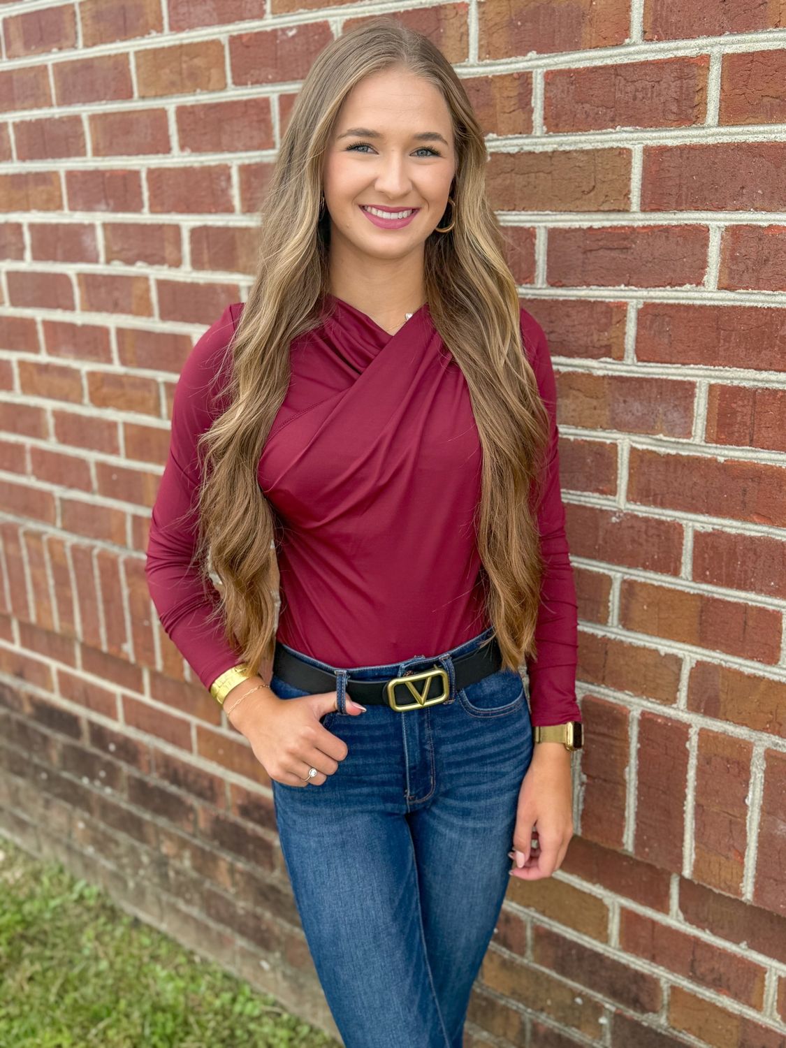 Wrap Neck LS Jersey Top