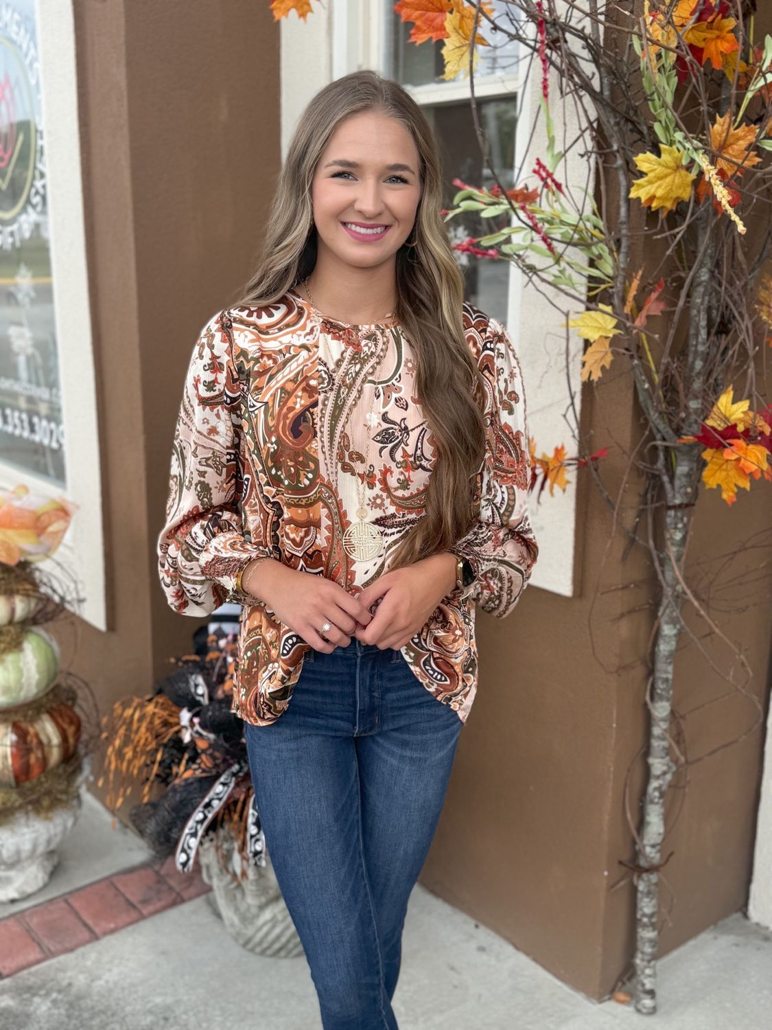Olive Paisley Print Top