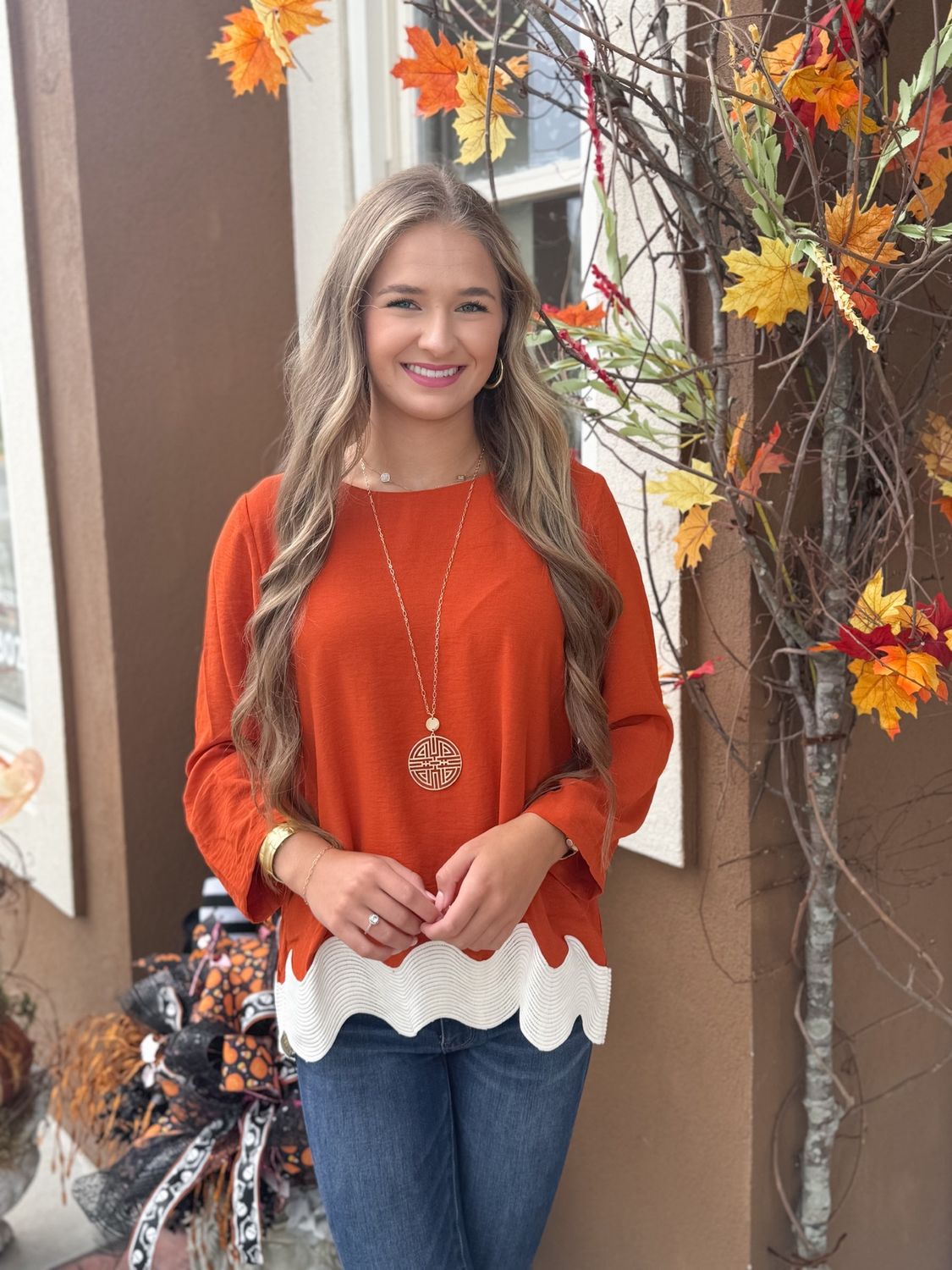 Something Sweet, Brick Flared Sleeve Top
