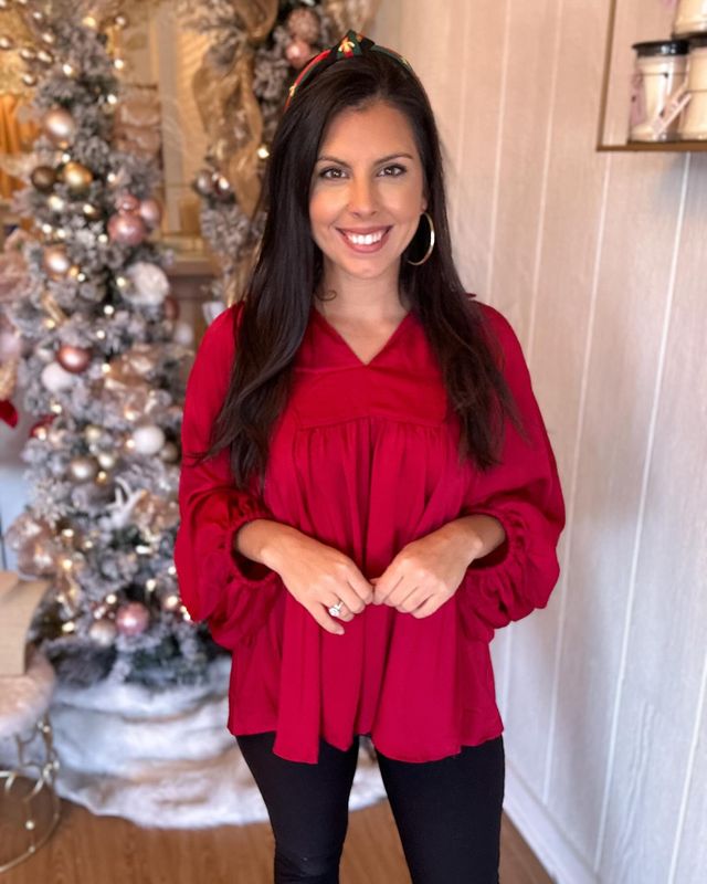 Satin Babydoll Top w Balloon Sleeve