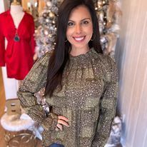 Have Your Fun, Olive Floral Ruffle Mock Neck Top