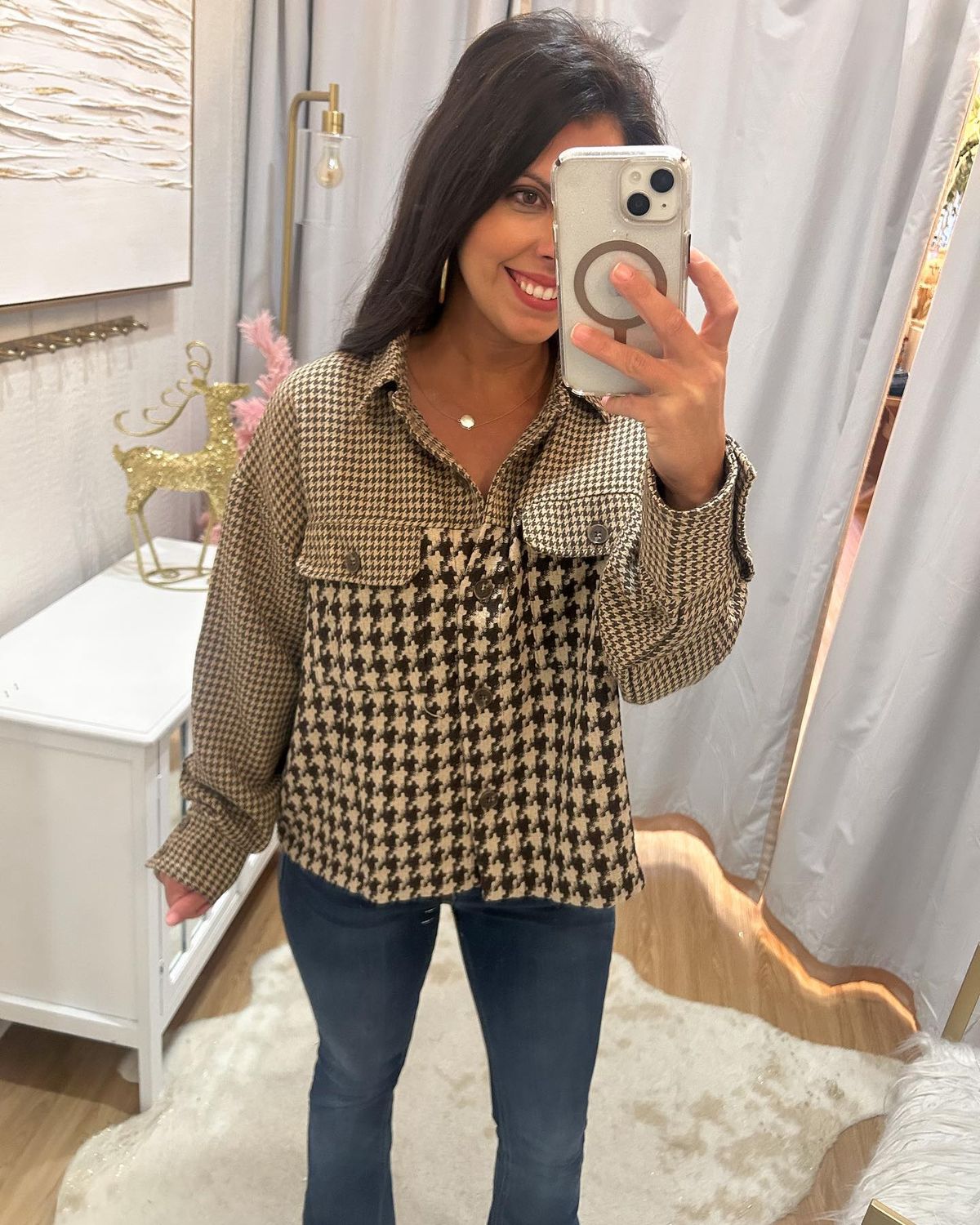 Brown Houndstooth Crop Jacket