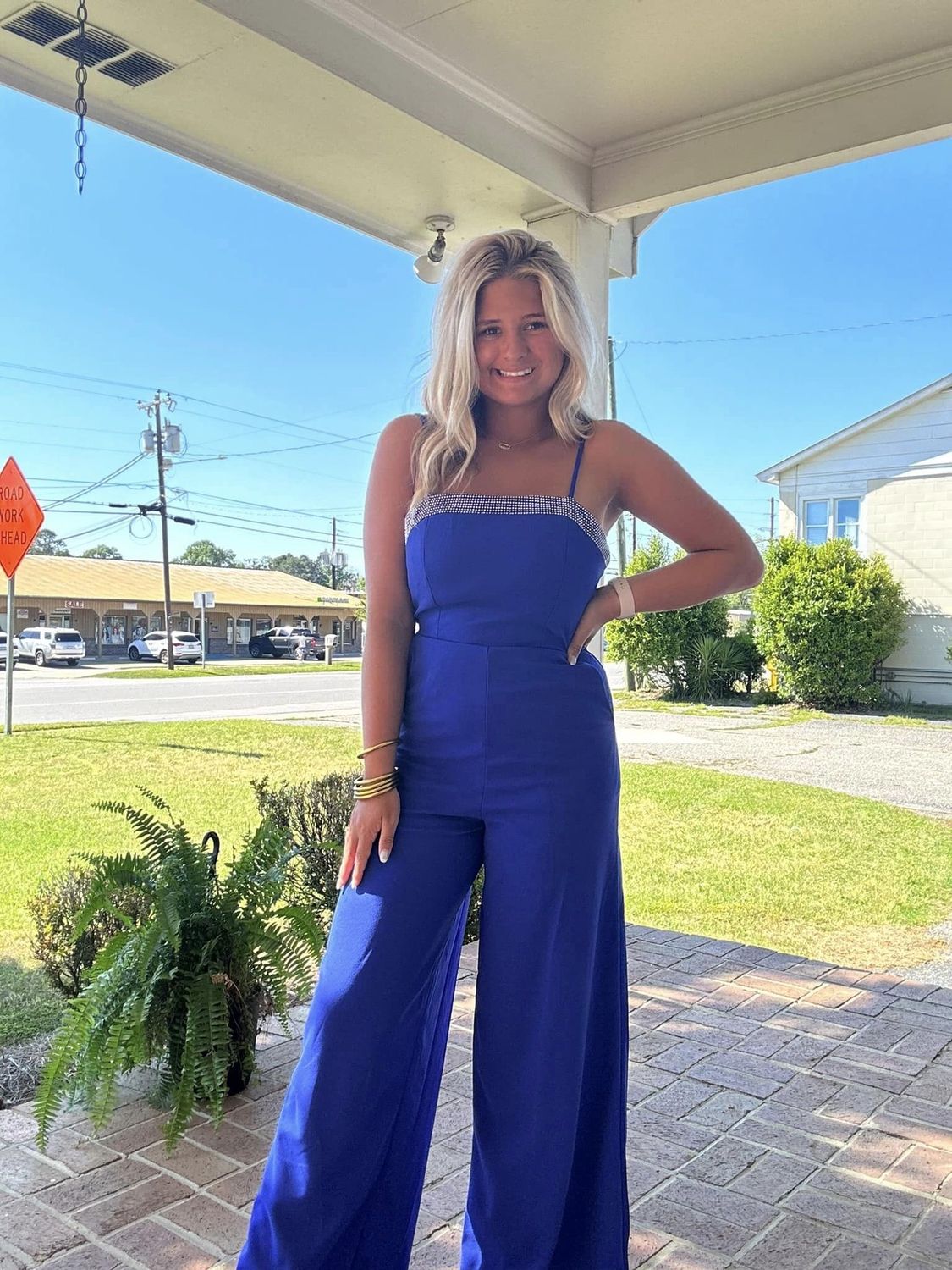 Blue Jumpsuit with Rhinestone Detail