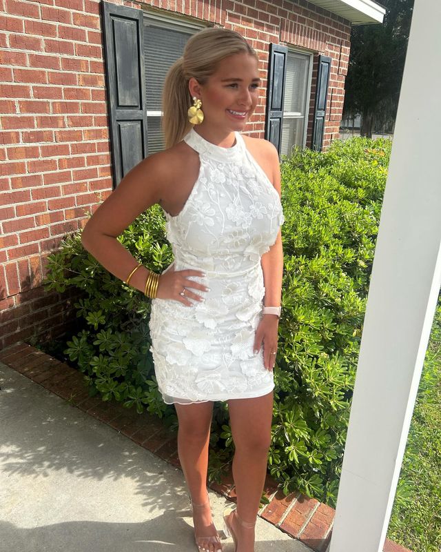White Floral High Neck Mini Dress