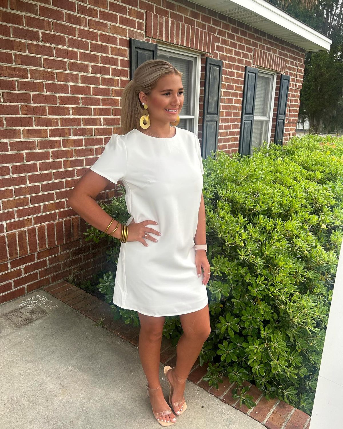 Short Sleeve Shift Woven Dress