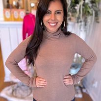 Mocha Turtleneck Wavy Edge Top