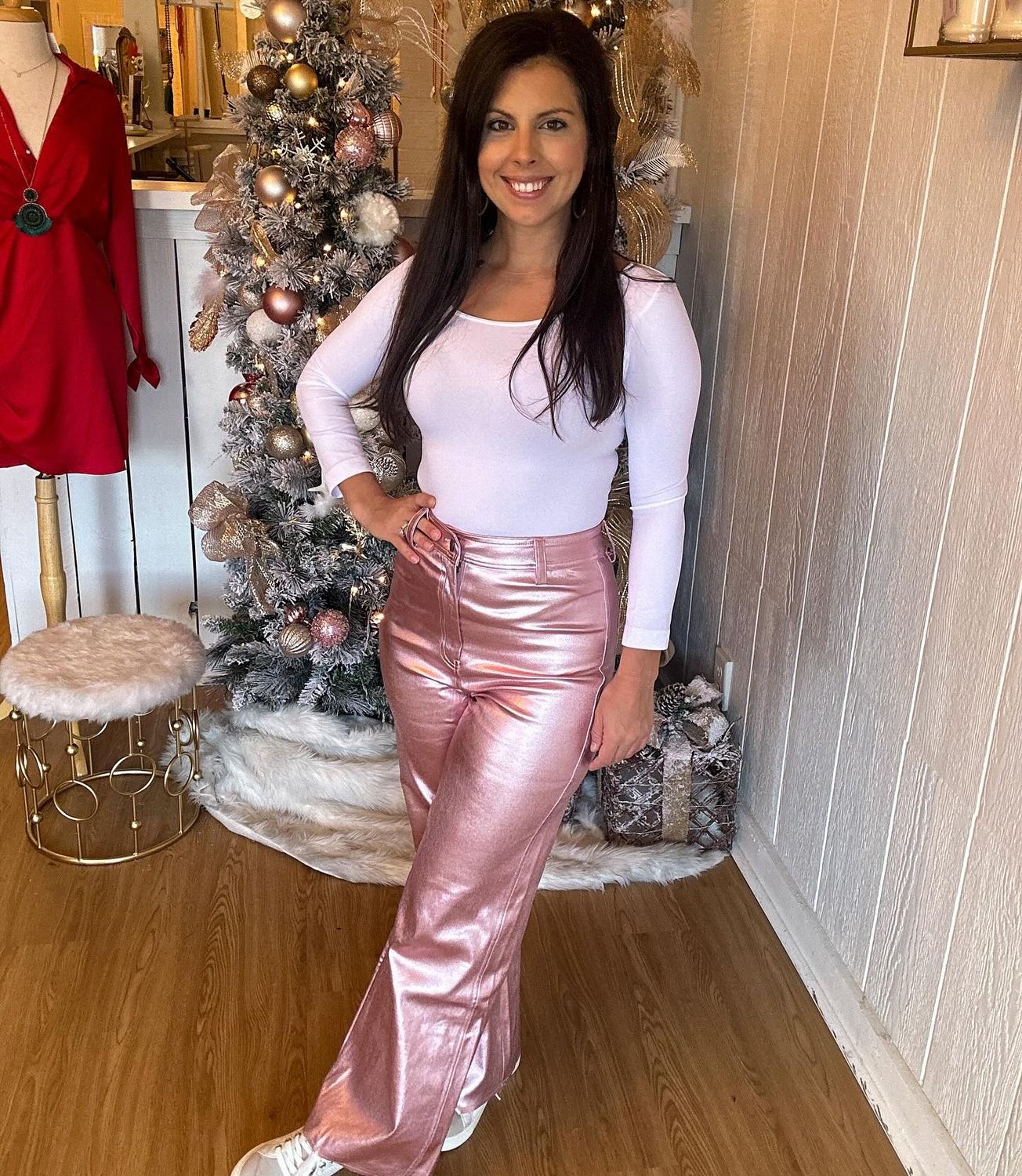 Make a Statement, Pink Metallic Wide Leg Jeans