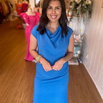 French Blue cap sleeve midi dress w side slit