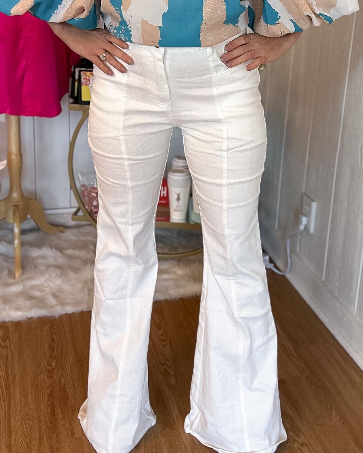 Off White High Waist Flare Jeans